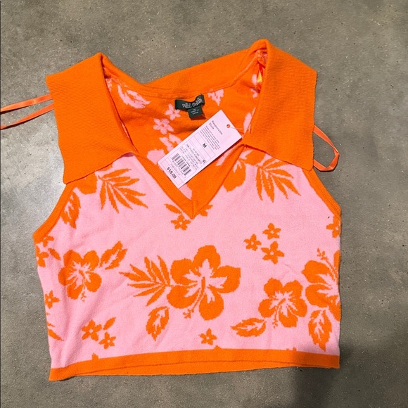 Target Tops - Pink & Orange Floral Collared Crop Tank — Women’s